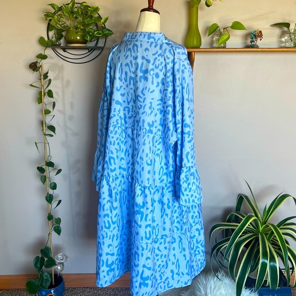 NWOT Boho Flare Sleeve Dress Leopard Print Pleated Party Beach Dress - Picture 2 of 10